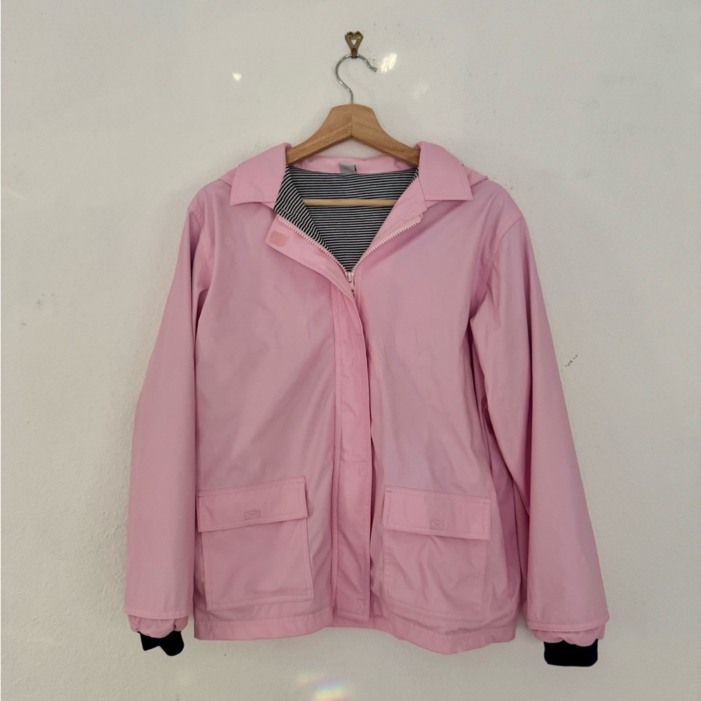 🌧️ Petit Bateau Girls Pink Raincoat – Size 12 Years / 152 cm – Striped Lining 🌸